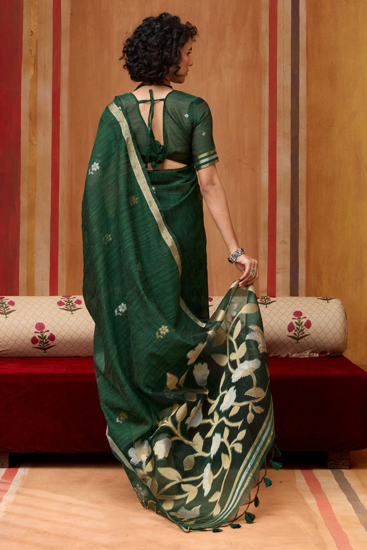 Green Color Gorgeous Look Silk Handloom Weaving Saree