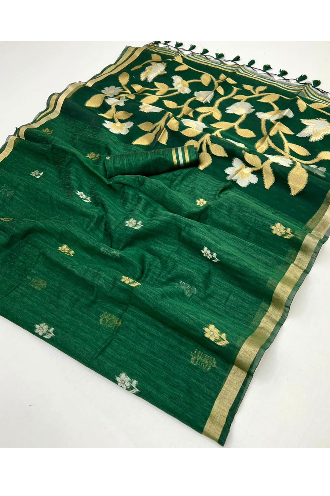 Green Color Gorgeous Look Silk Handloom Weaving Saree
