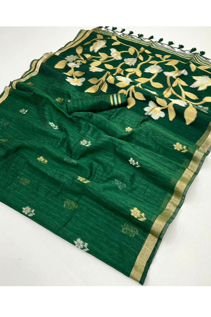 Green Color Gorgeous Look Silk Handloom Weaving Saree