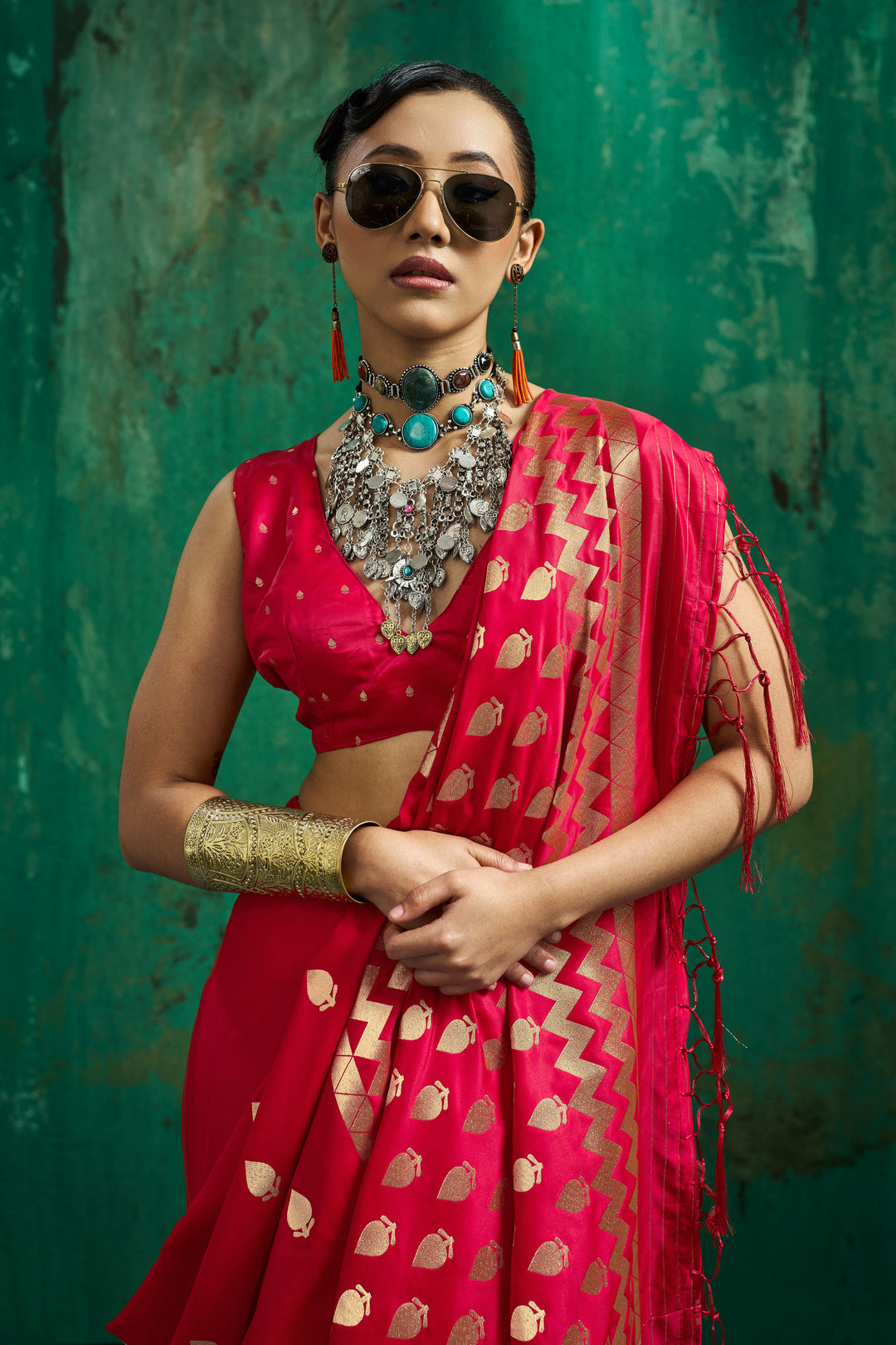 Handloom Weaving Pink Satin Saree
