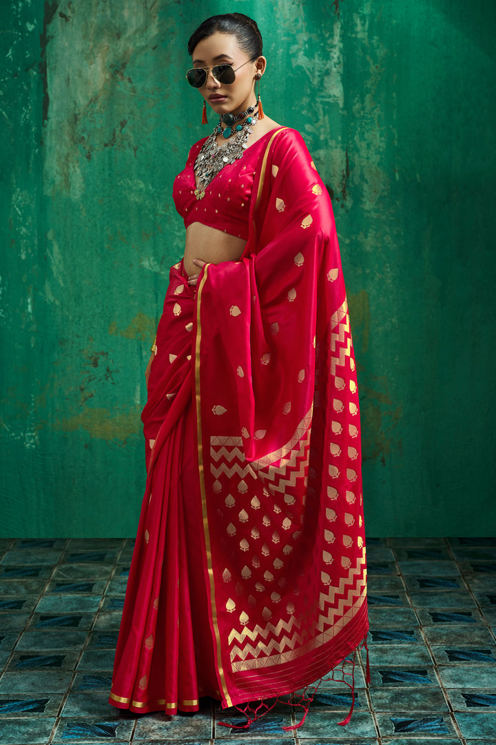 Handloom Weaving Pink Satin Saree