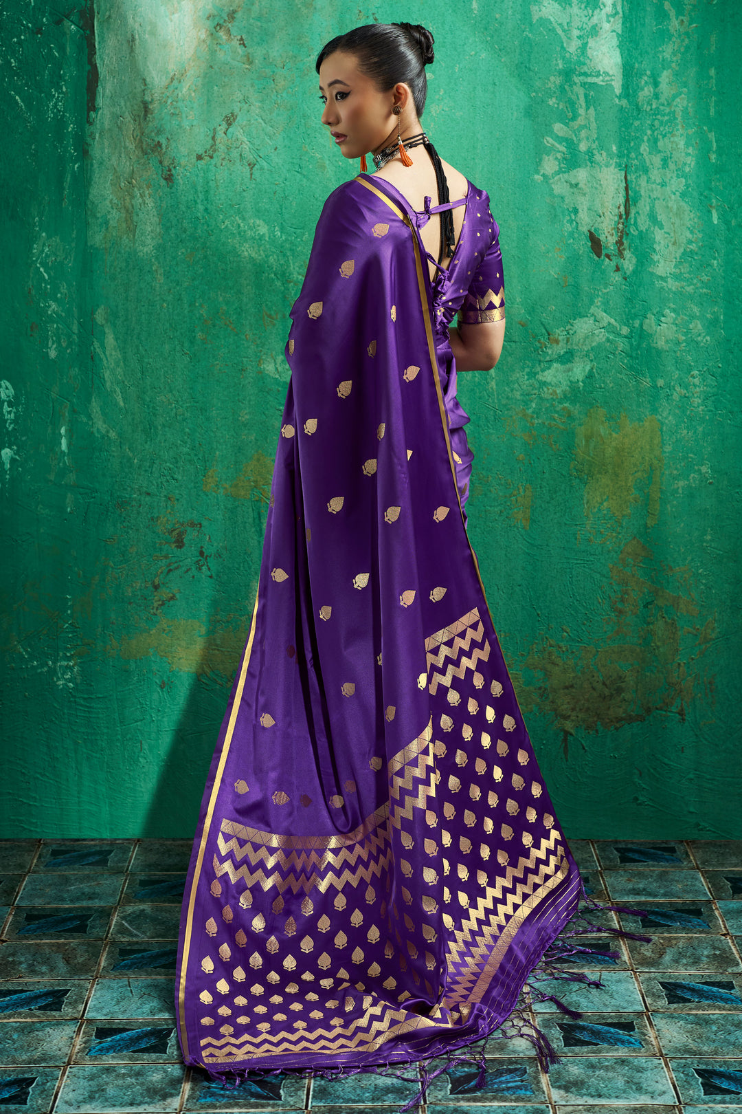 Purple Satin Handloom Weaving Function Wear Saree
