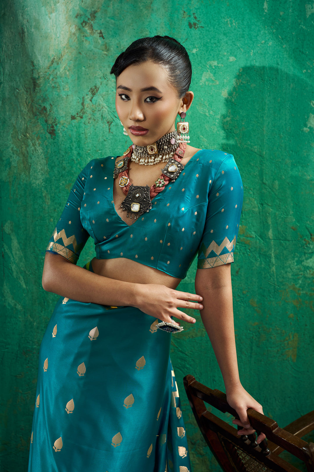 Function Wear Handloom Weaving Satin Saree In Teal Color