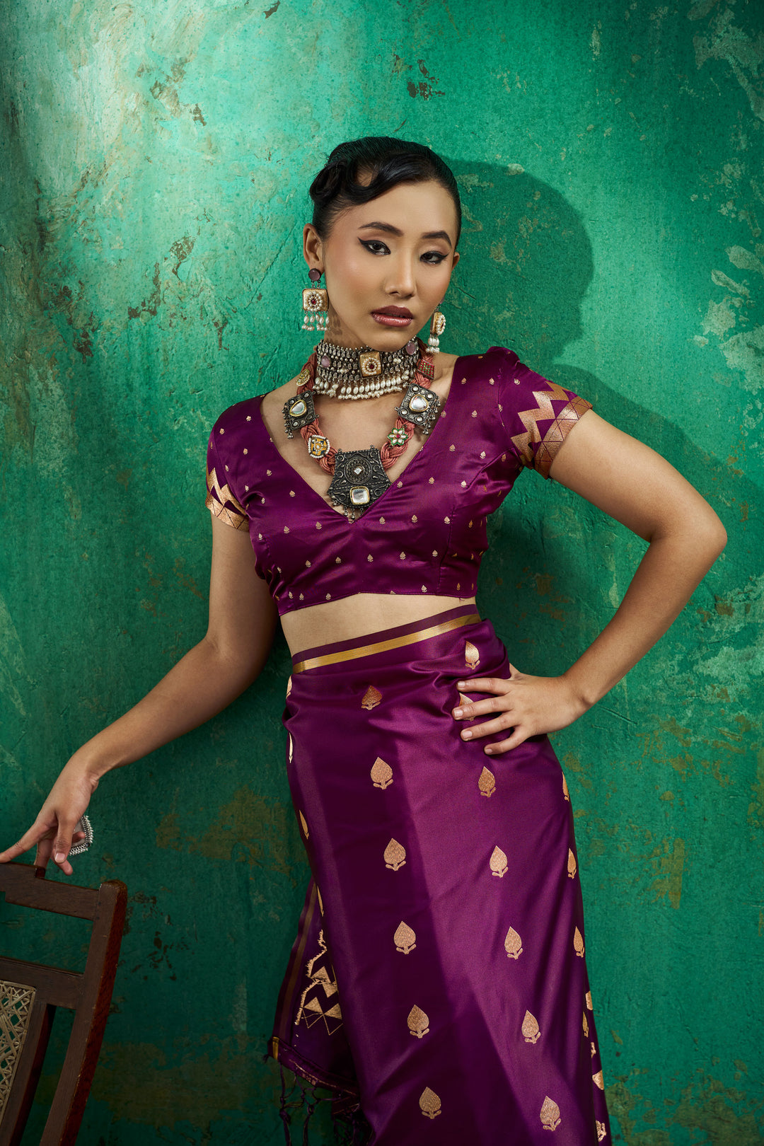 Purple Handloom Weaving Function Wear Satin Saree