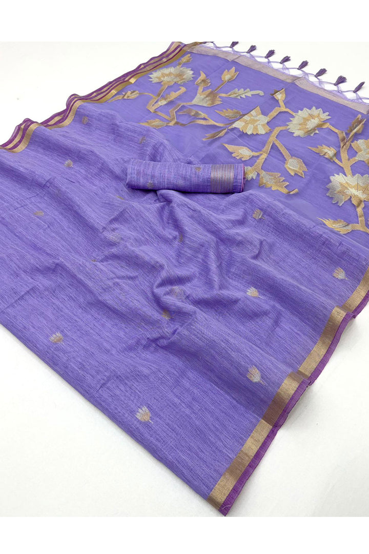 Lavender Color Gorgeous Munga Silk Handloom Weaving Saree