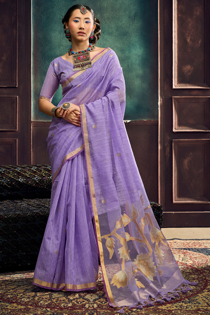 Lavender Color Gorgeous Munga Silk Handloom Weaving Saree