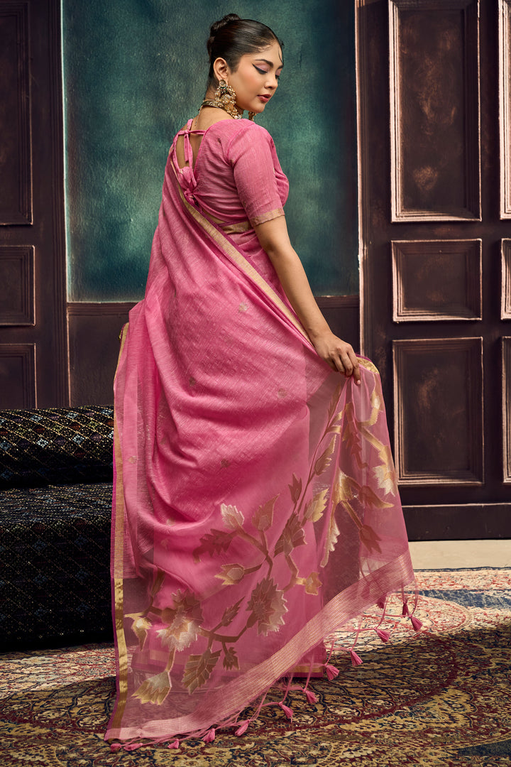 Munga Silk Handloom Weaving Saree In Pink Color