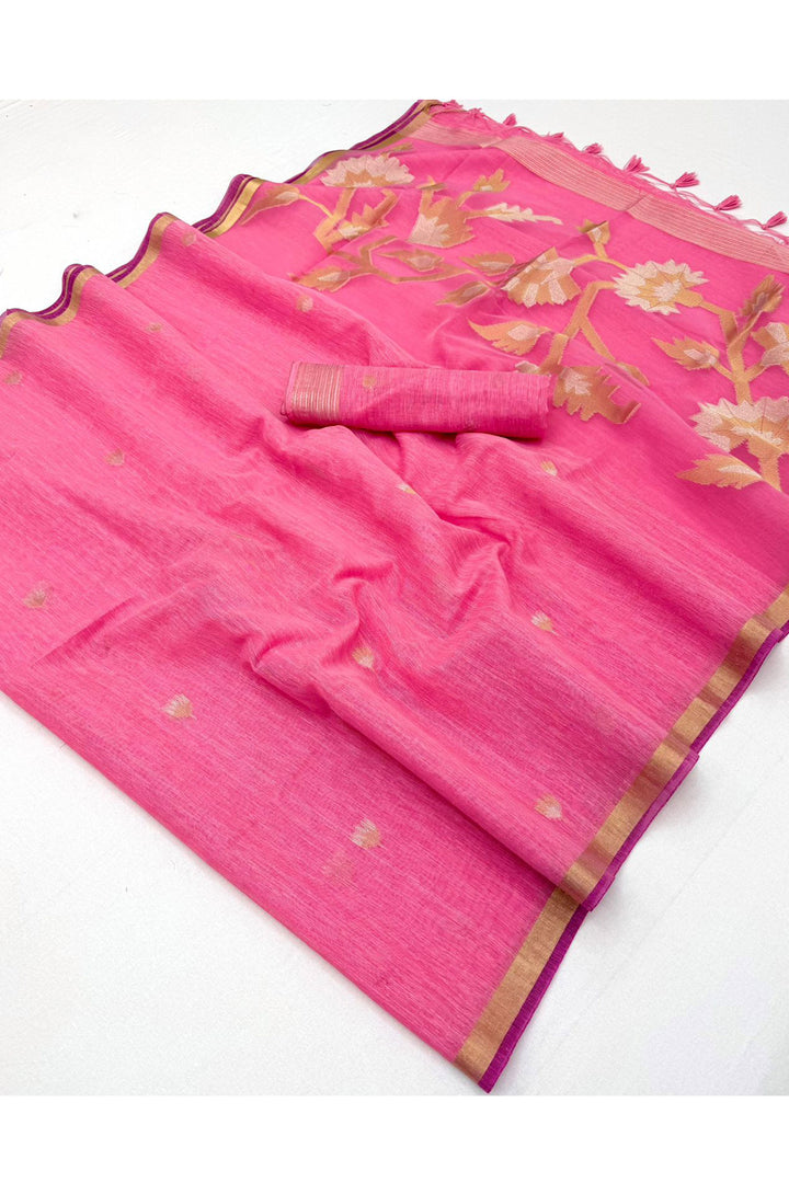 Munga Silk Handloom Weaving Saree In Pink Color