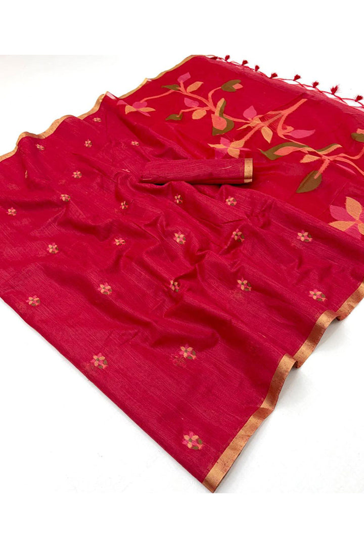 Red Color Handloom Weaving Graceful Cotton Saree