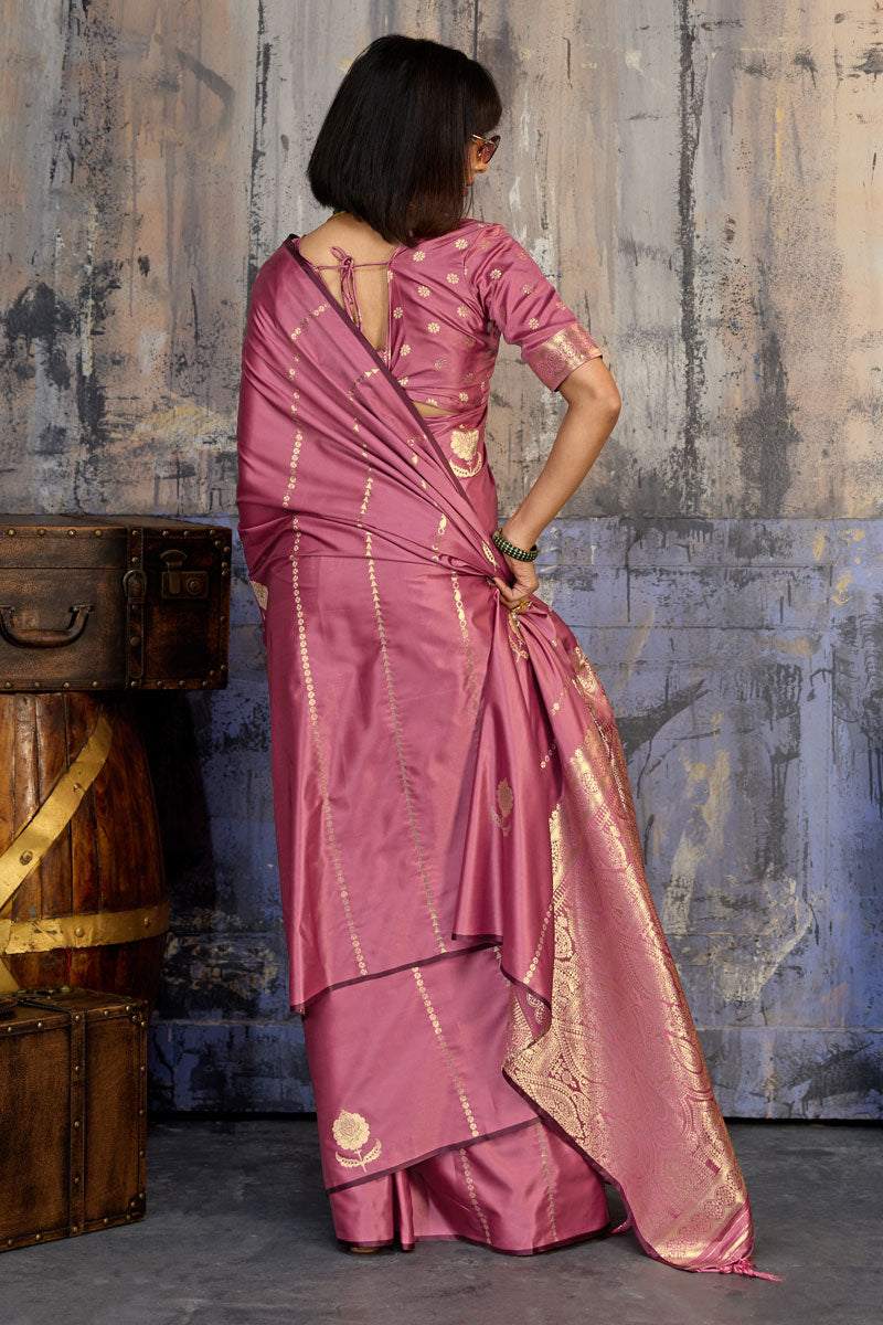 Pink Glorious Handloom Weaving Satin Saree
