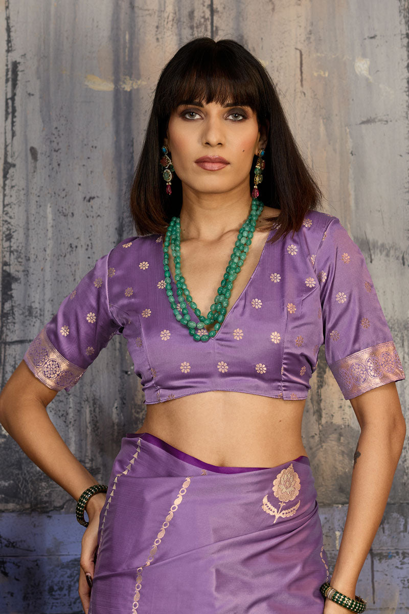 Radiant Lavender Handloom Weaving Satin Saree