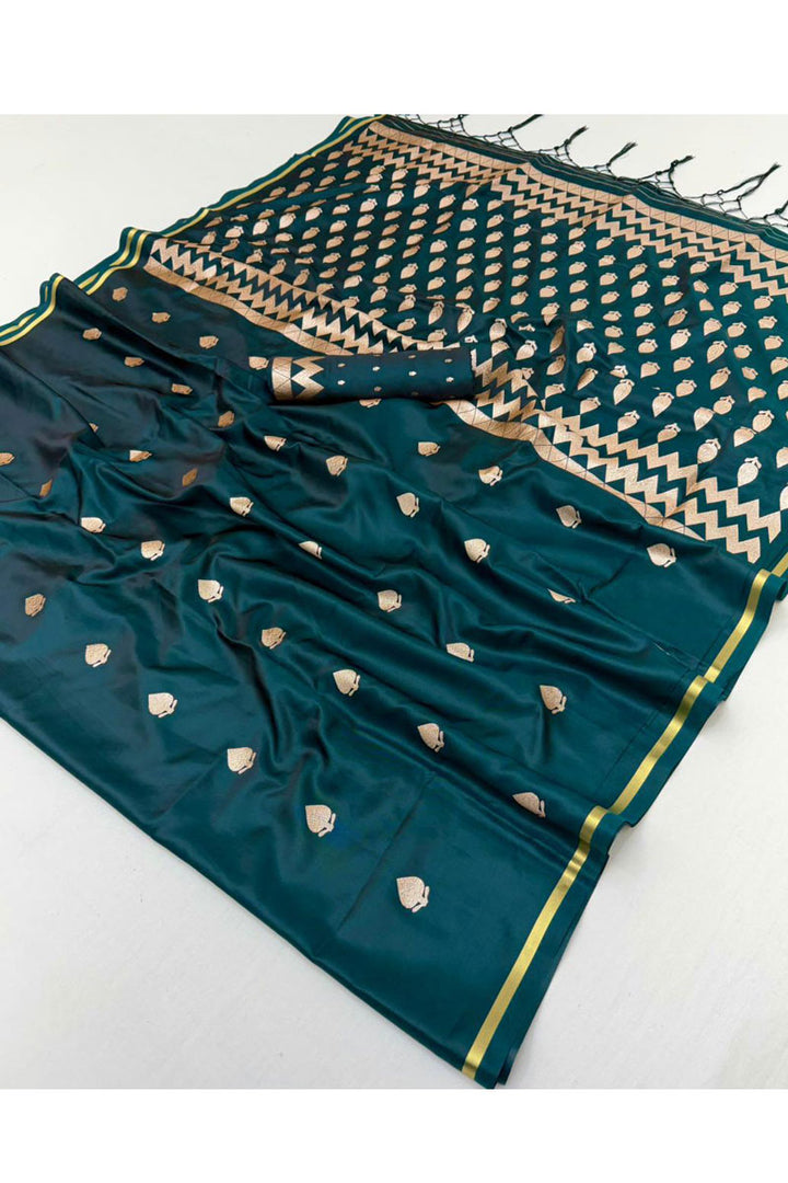 Satin Fabric Dark Green Color Party Look Saree