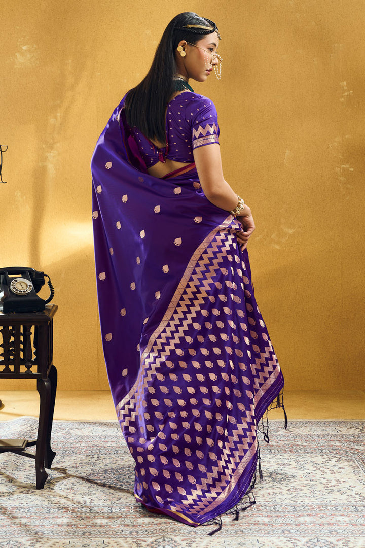 Febulous Satin Fabric Purple Color Saree For Party