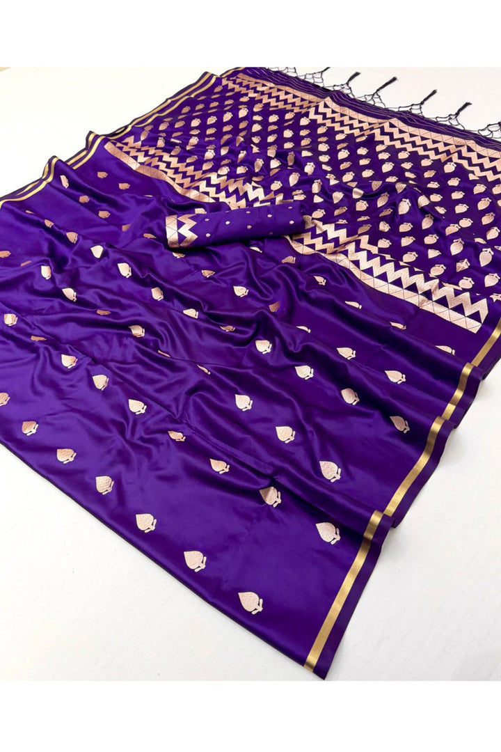 Febulous Satin Fabric Purple Color Saree For Party
