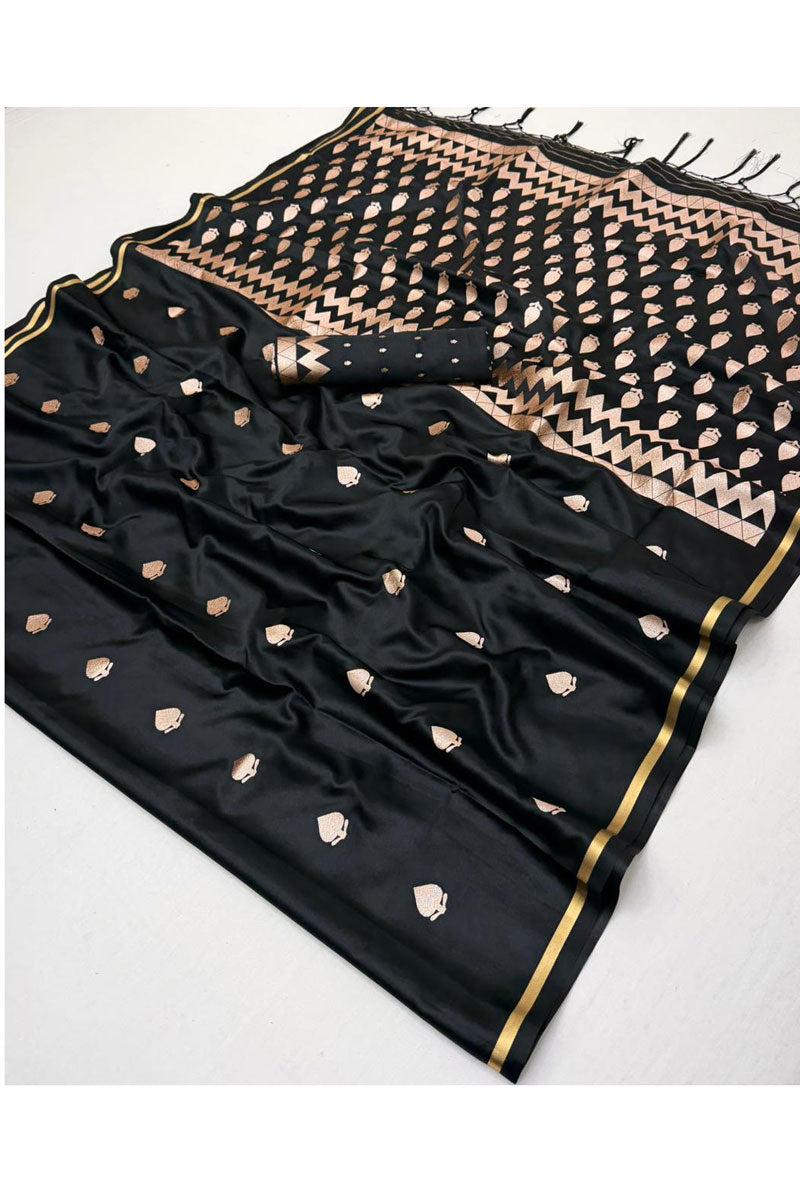 Black Color Satin Fabric Glamorous Party Saree