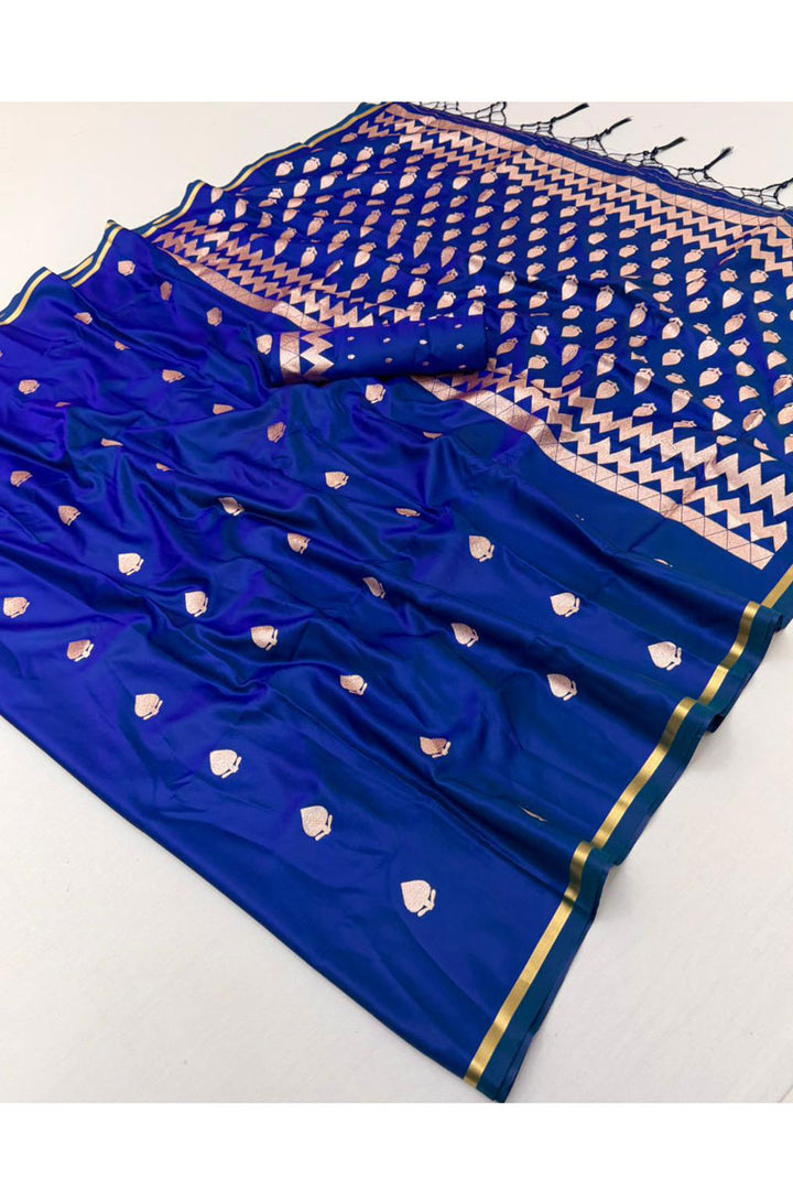 Satin Fabric Blue Color Gorgeous Look Saree for Party