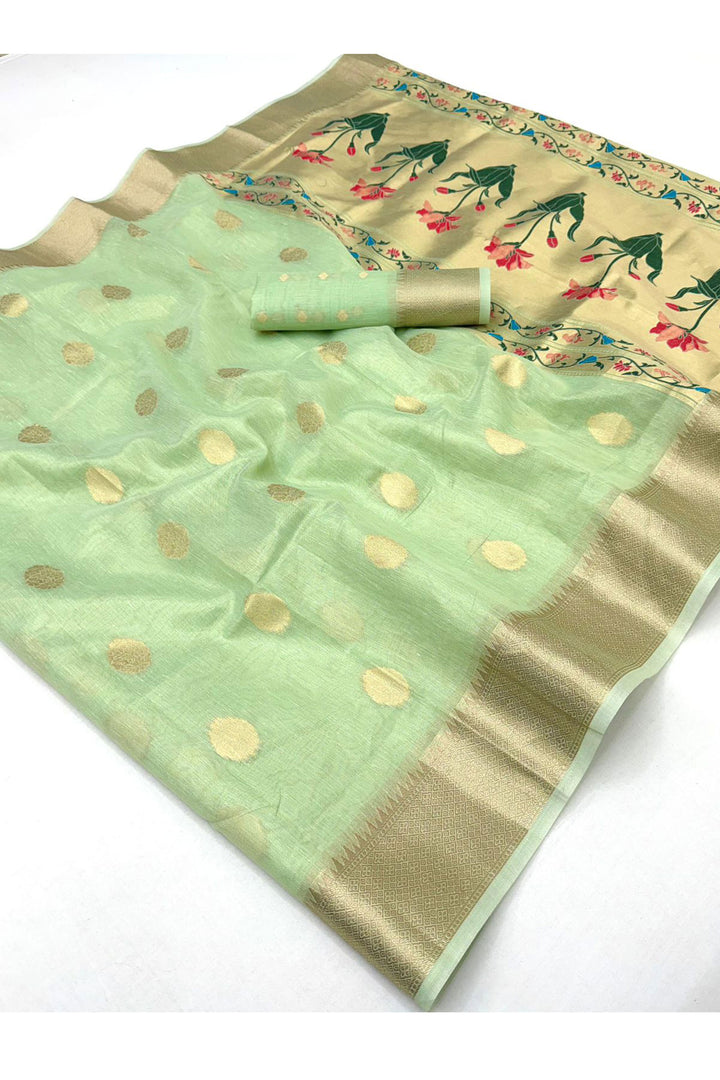 Tempting Sea Green Color Tissue Saree With Weaving Work | Buy Online India
