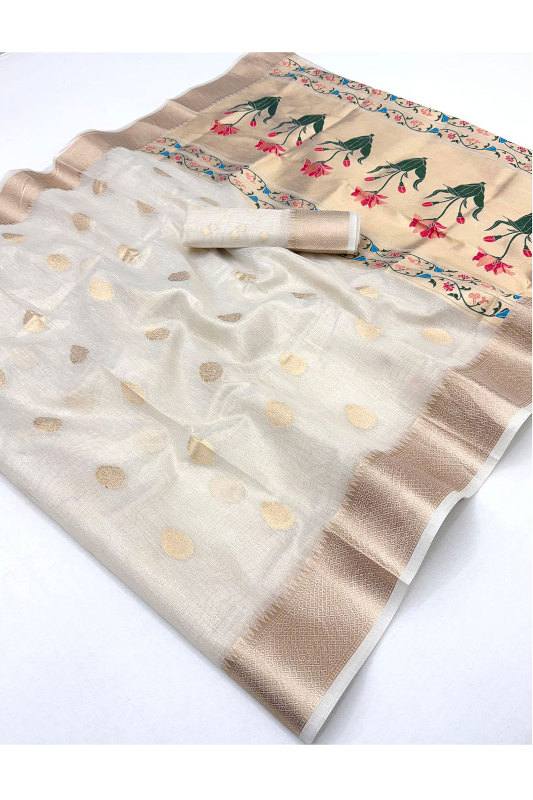 Engaging Beige Color Tissue Saree With Weaving Work | Buy Online India