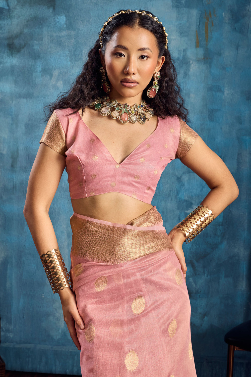 Weaving Work On Pink Color Gorgeous Tissue Saree | Buy Online India
