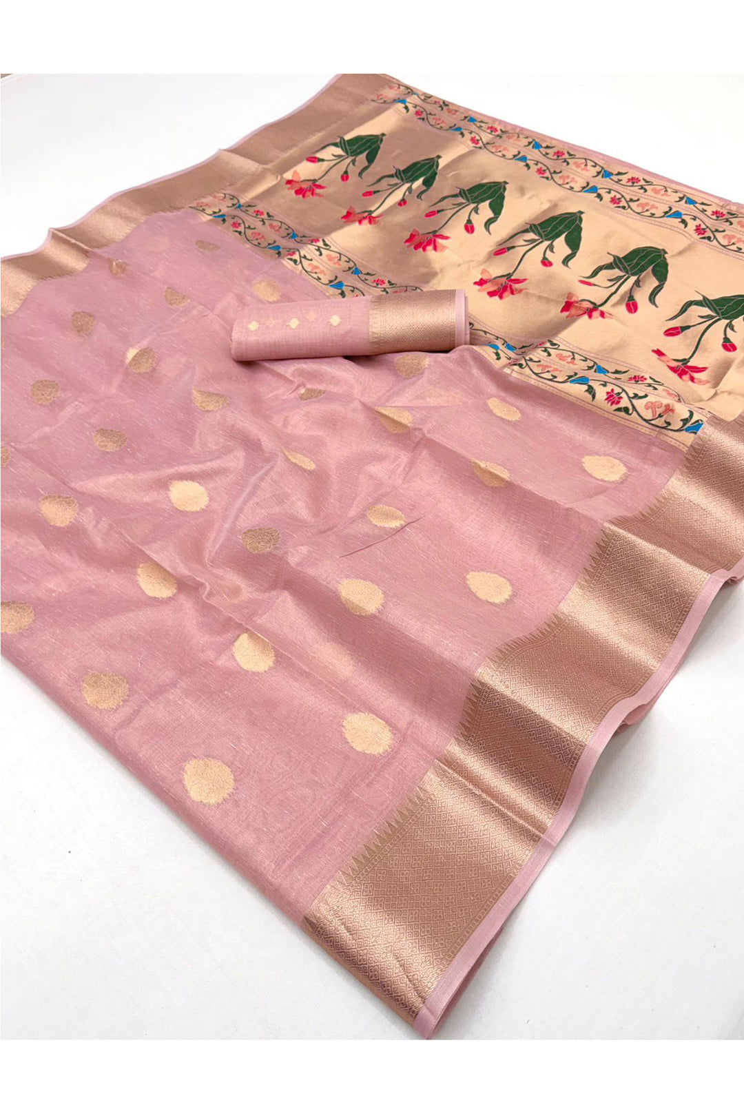 Weaving Work On Pink Color Gorgeous Tissue Saree | Buy Online India