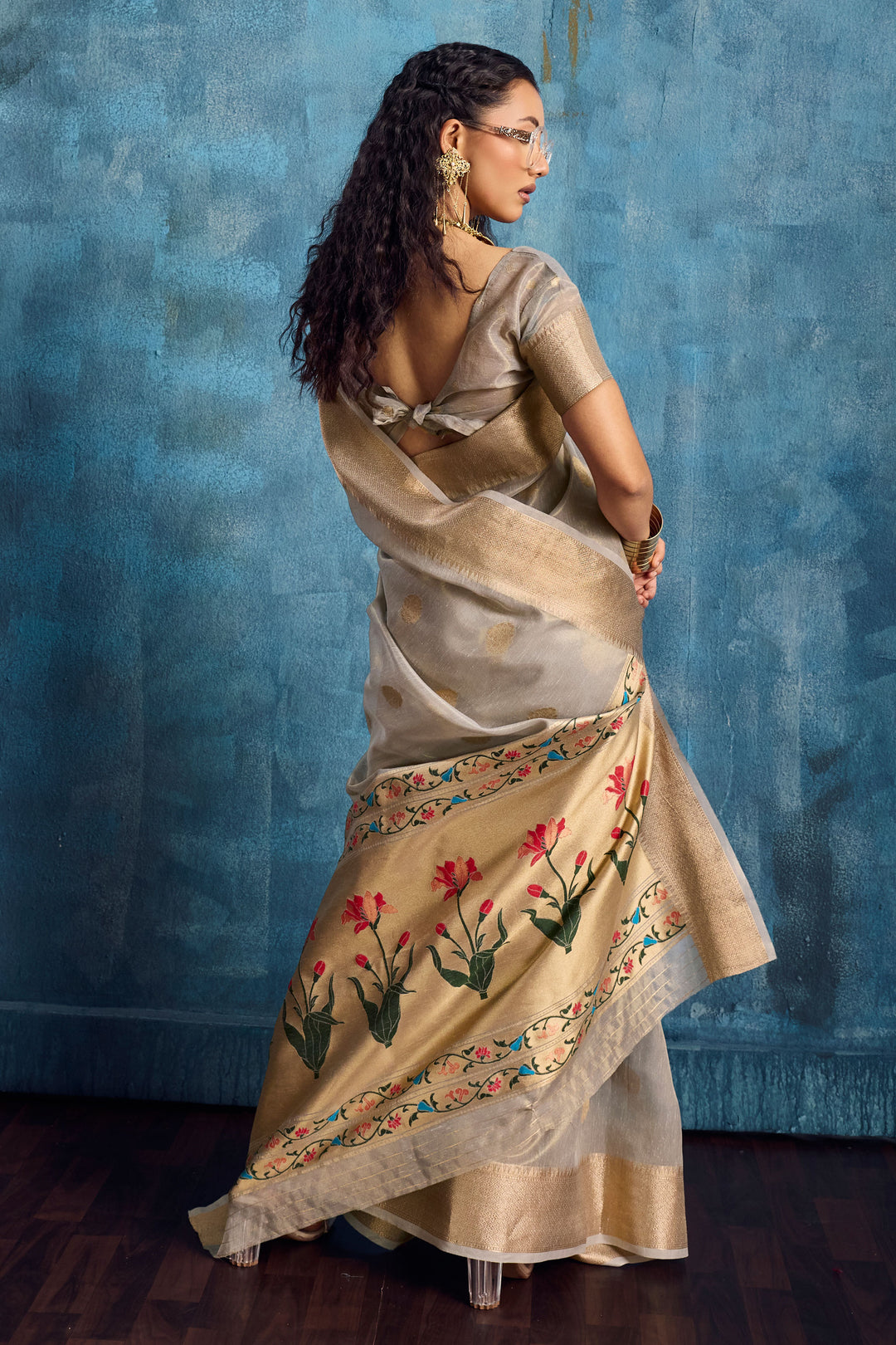 Grey Color Trendy Weaving Work Tissue Saree | Buy Online India