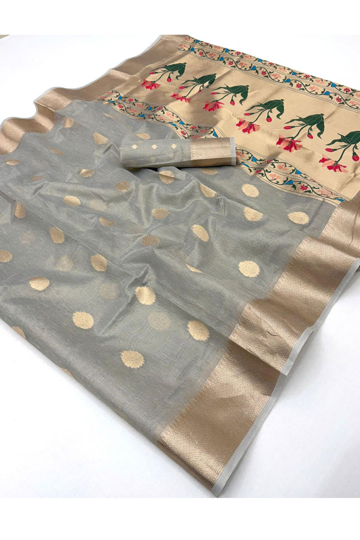 Grey Color Trendy Weaving Work Tissue Saree | Buy Online India