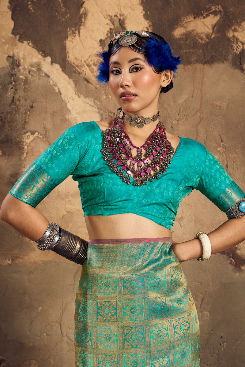 Tempting Sea Green Handloom Weaving Silk Saree | Buy Online India