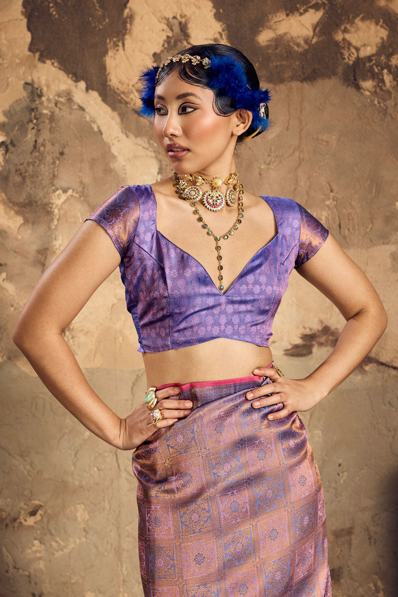 Purple Silk Saree With Handloom Weaving Work