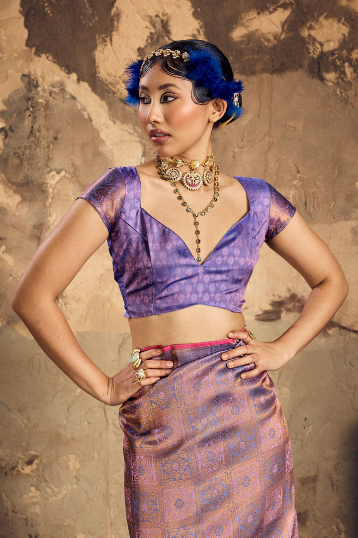 Purple Silk Saree With Handloom Weaving Work