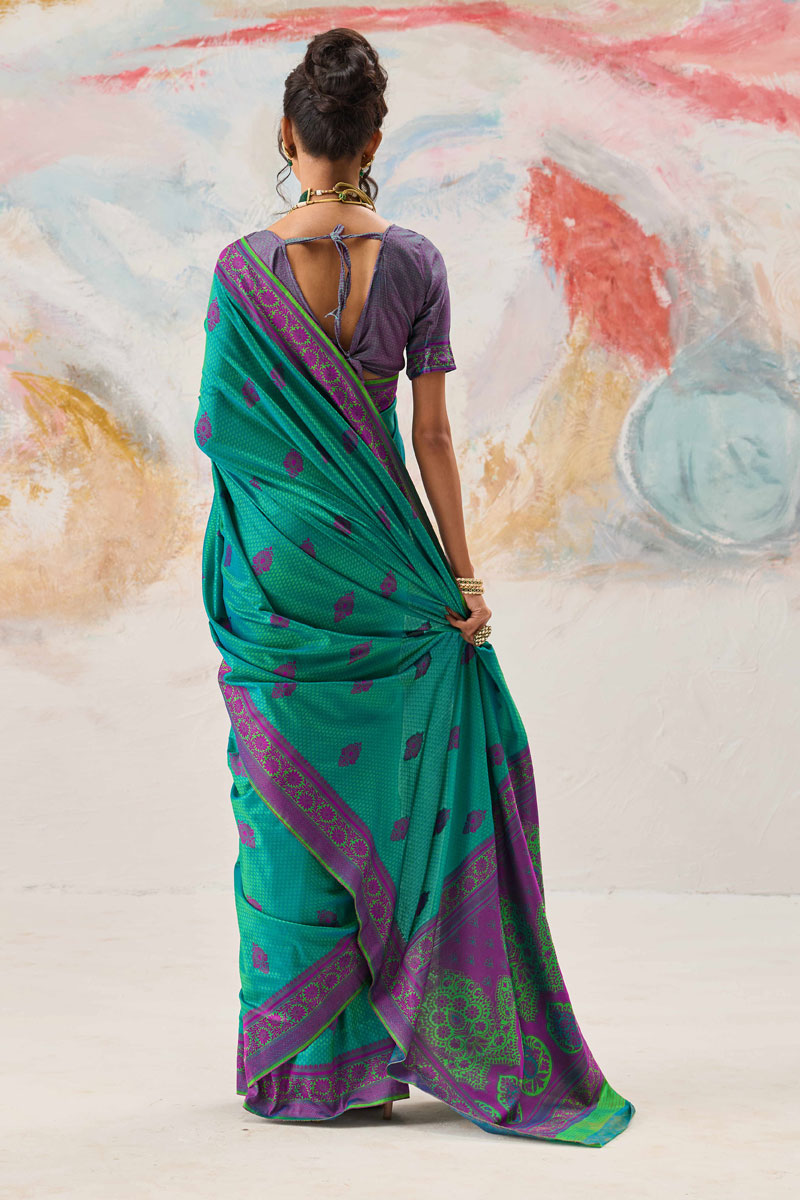 Kanjivaram Silk Weaving Work On Sea Green Saree