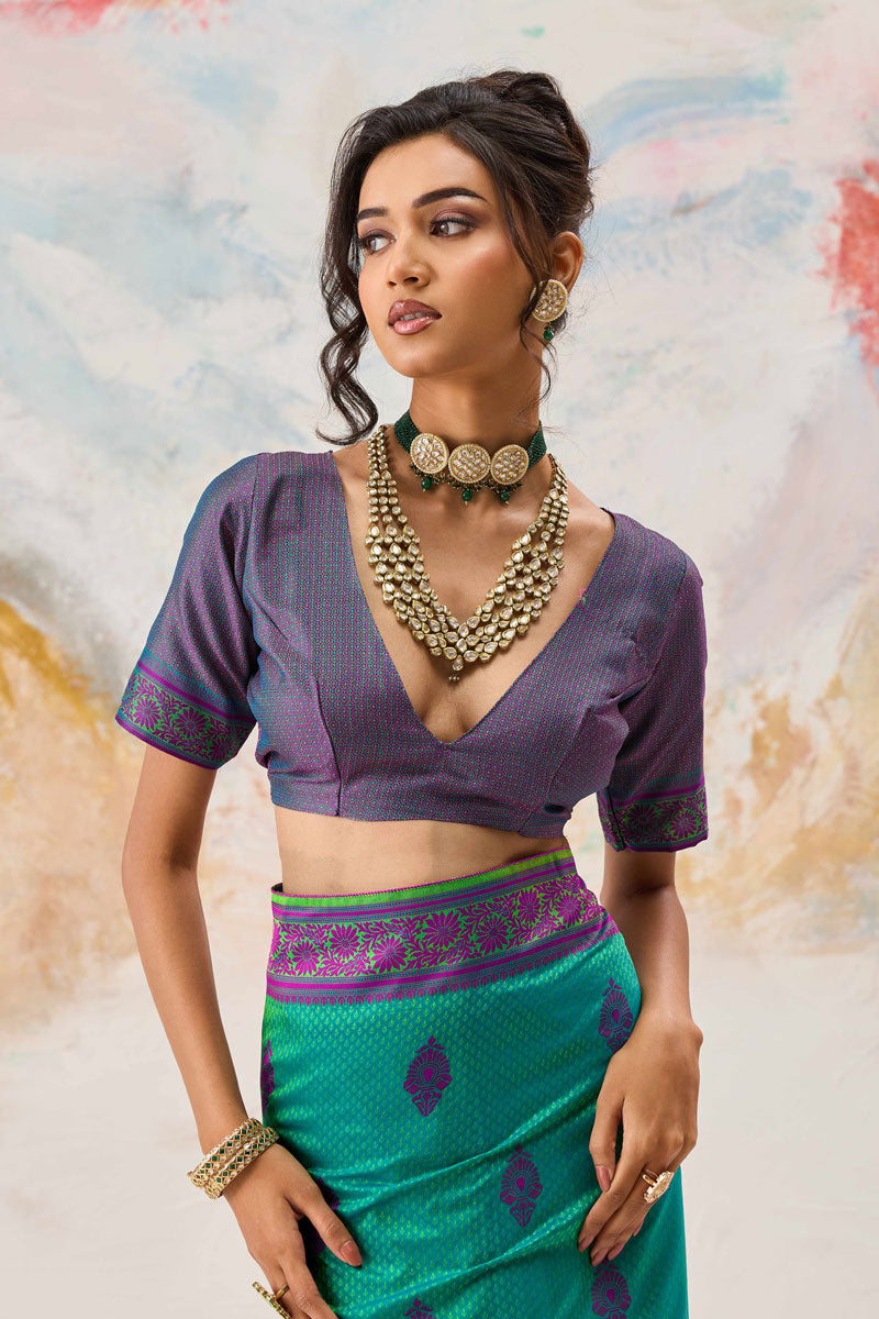 Kanjivaram Silk Weaving Work On Sea Green Saree