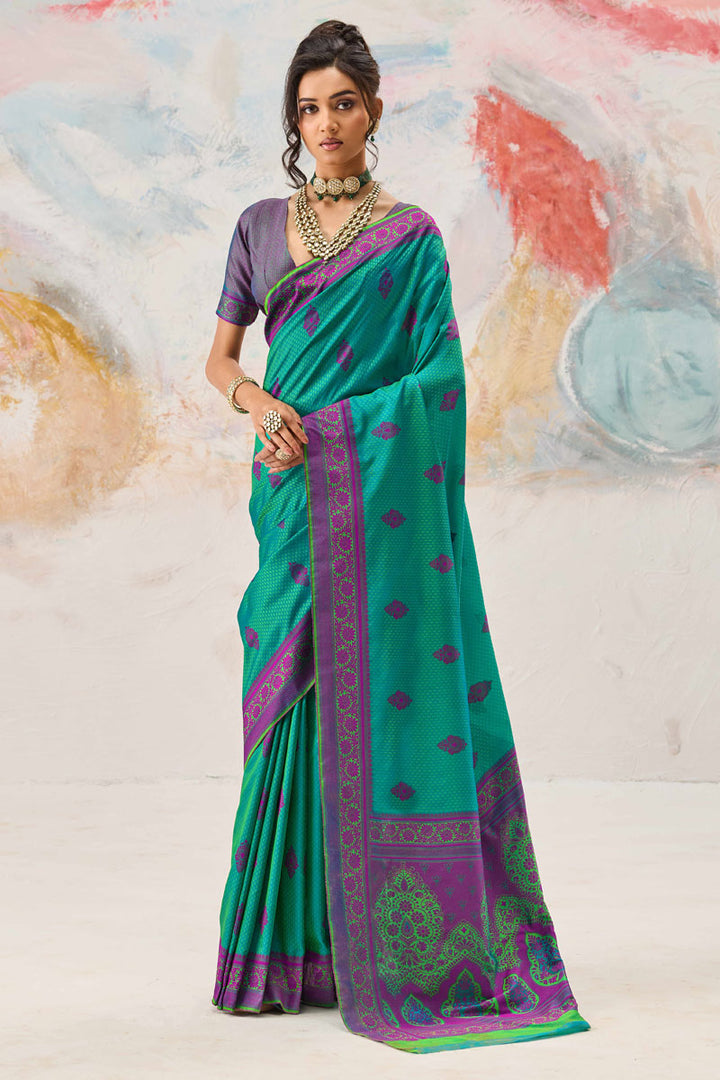 Kanjivaram Silk Weaving Work On Sea Green Saree
