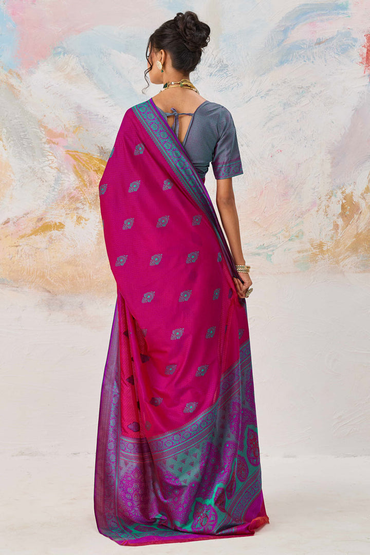 Trendy Kanjivaram Silk Weaving Work Rani Color Saree