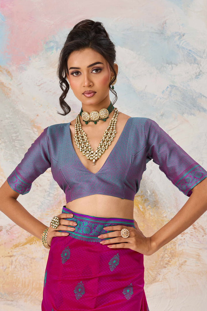 Trendy Kanjivaram Silk Weaving Work Rani Color Saree