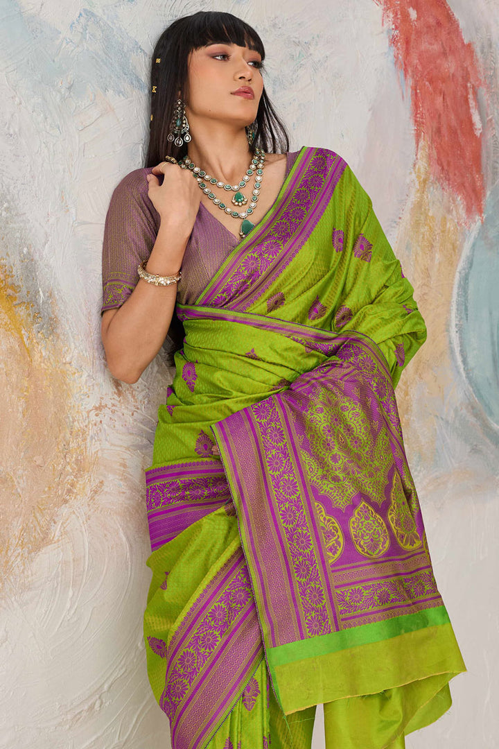 Kanjivaram Silk Green Weaving Work Saree | Buy Online India