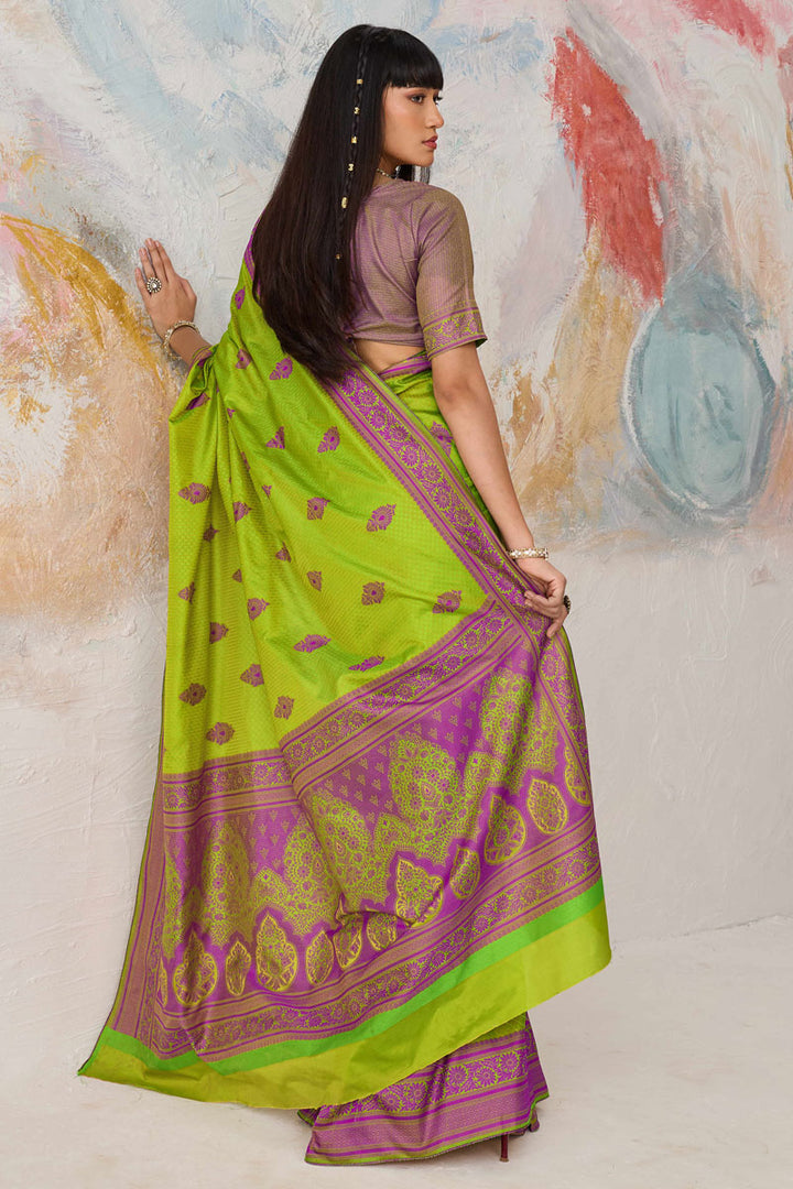 Kanjivaram Silk Green Weaving Work Saree | Buy Online India