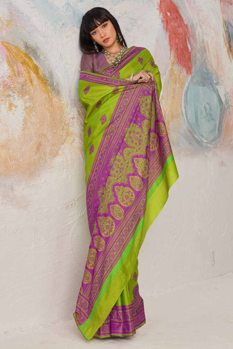 Kanjivaram Silk Green Weaving Work Saree | Buy Online India