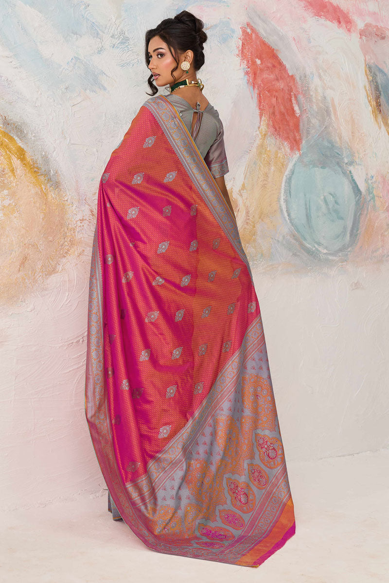 Attractive Kanjivaram Silk Pink Color Saree For Function | Buy Online India