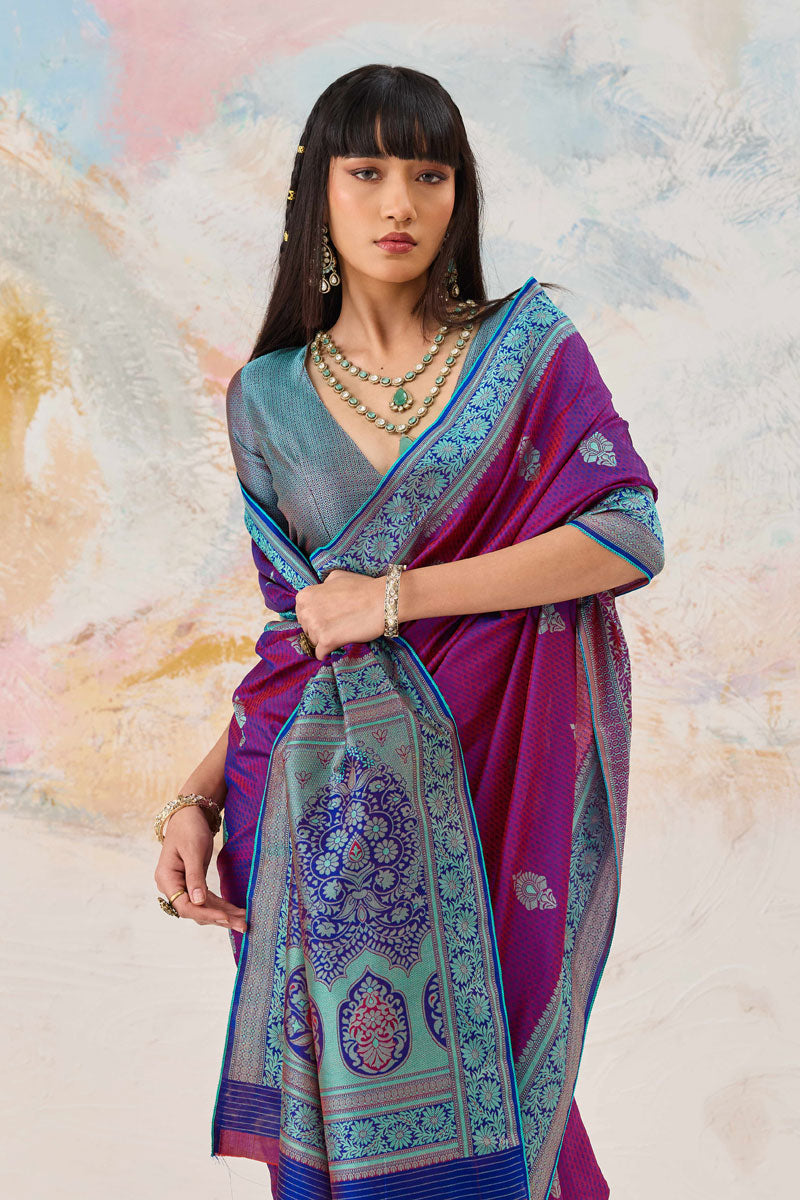 Kanjivaram Silk Weaving Work Purple Color Amazing Saree