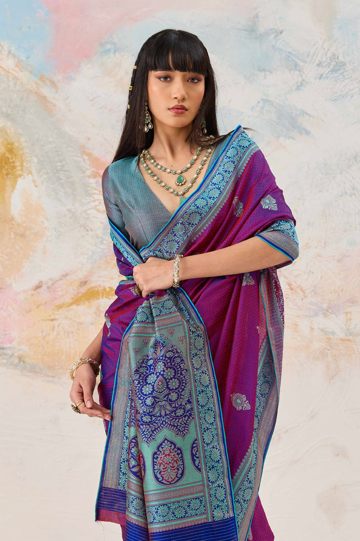 Kanjivaram Silk Weaving Work Purple Color Amazing Saree
