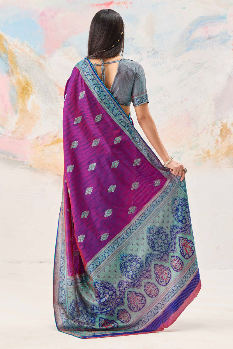 Kanjivaram Silk Weaving Work Purple Color Amazing Saree