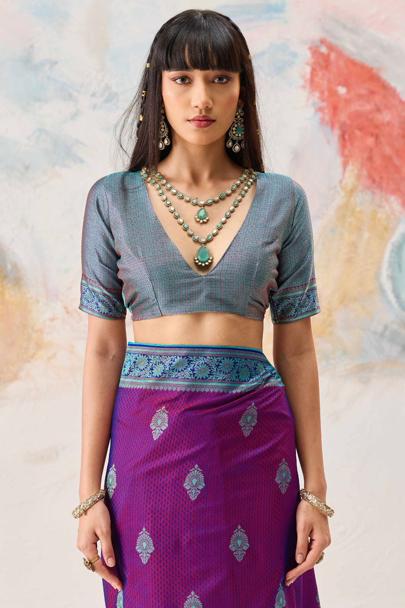 Kanjivaram Silk Weaving Work Purple Color Amazing Saree