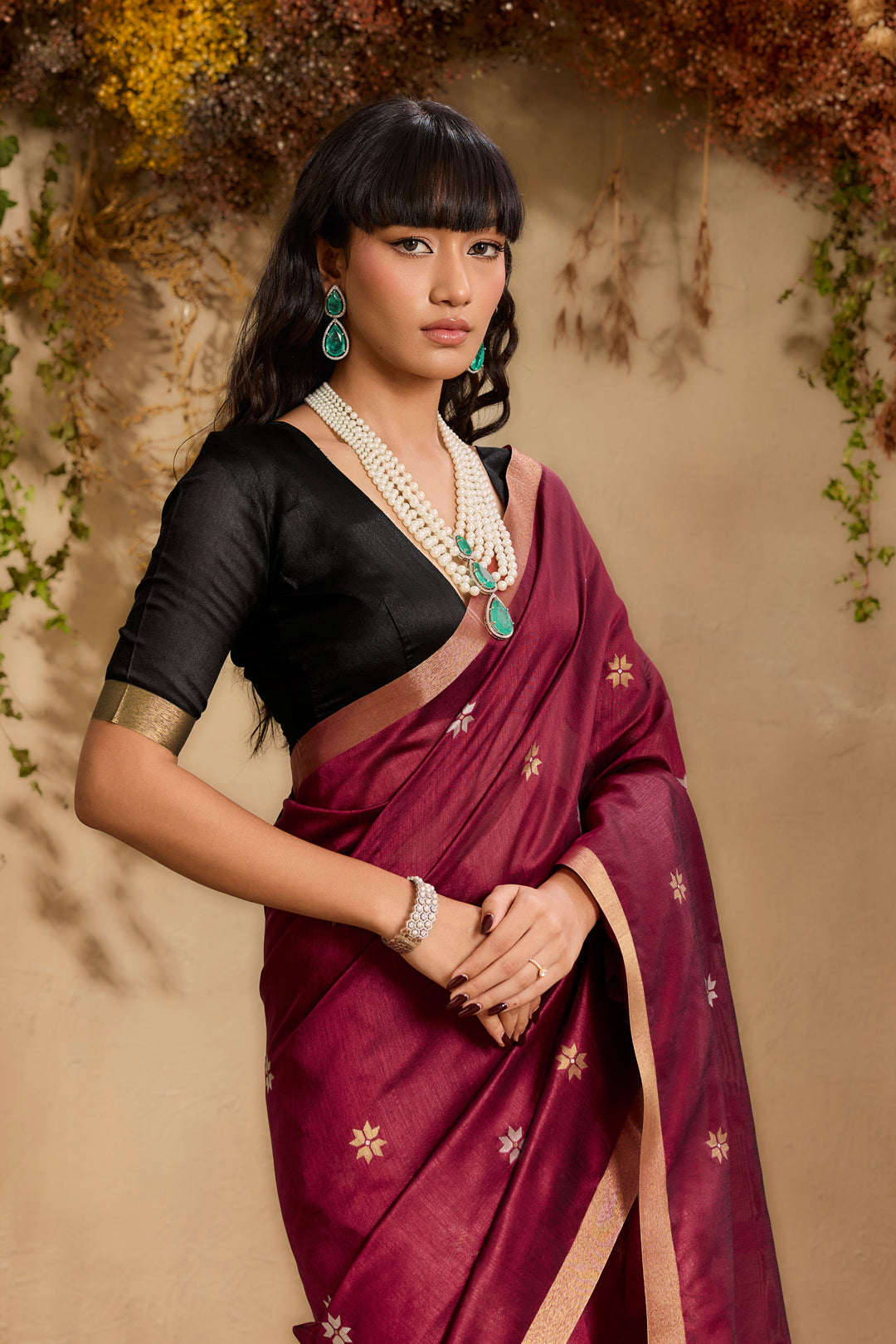 Amazing Maroon Tussar Silk Handloom Weaving Saree