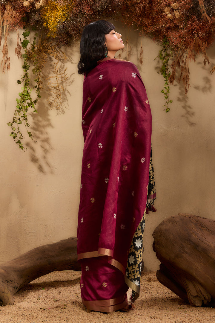Amazing Maroon Tussar Silk Handloom Weaving Saree