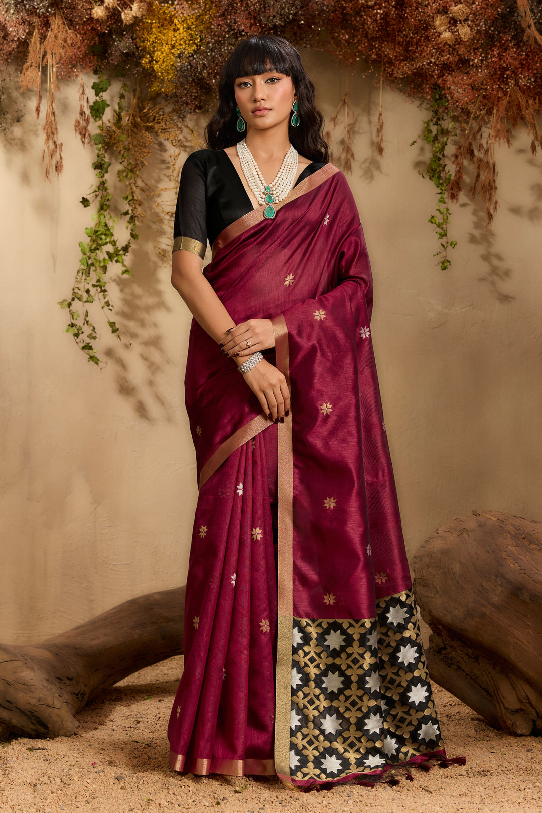 Amazing Maroon Tussar Silk Handloom Weaving Saree
