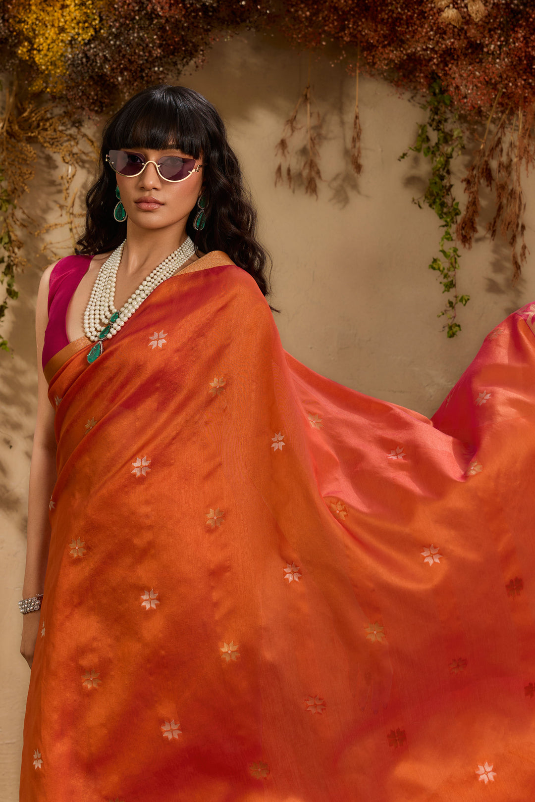Orange Color Gorgeous Tussar Silk Handloom Weaving Saree