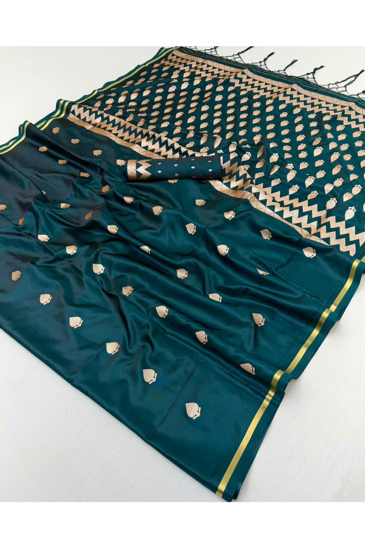 Blazing Green Color Satin Handloom Weaving Saree