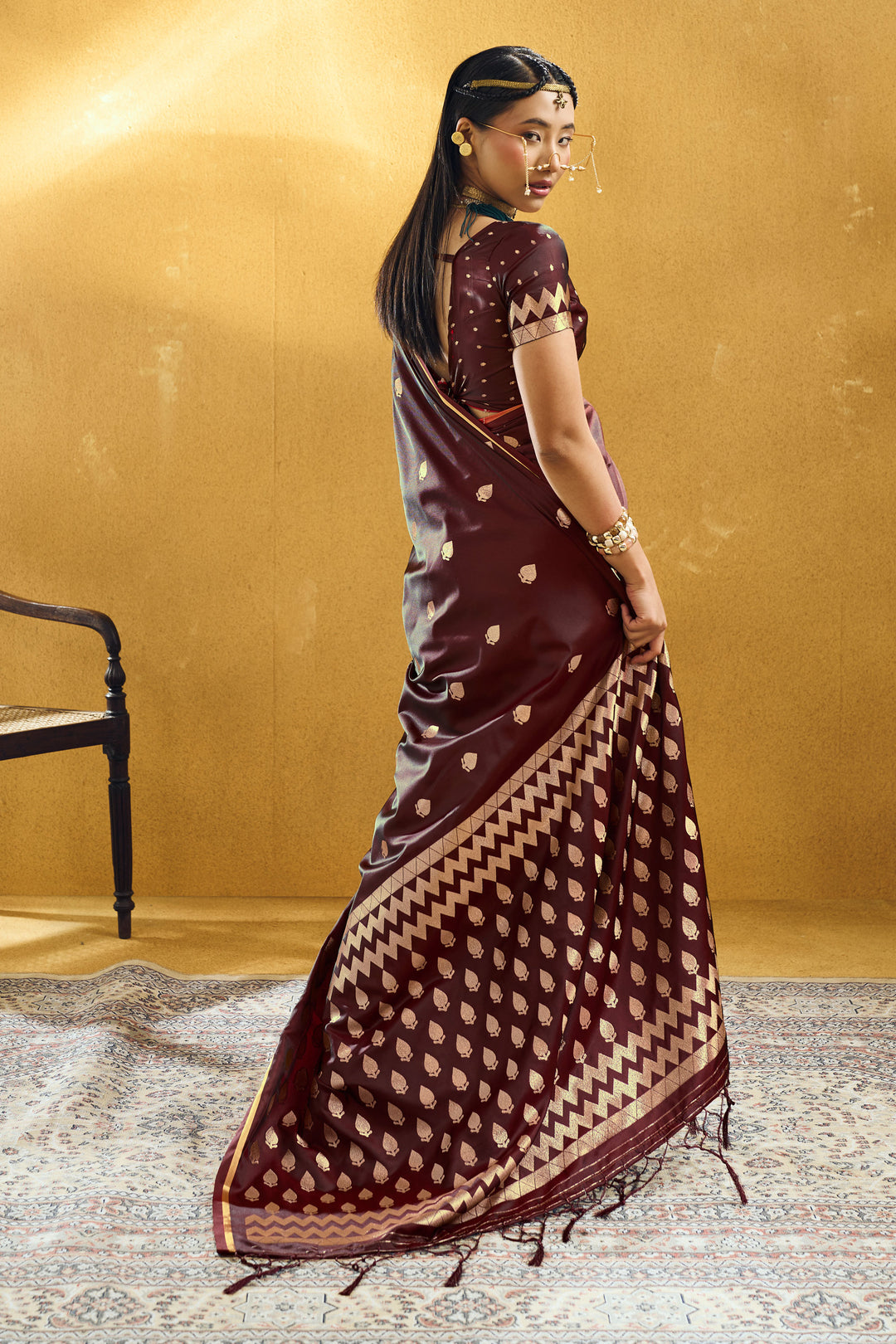 Maroon Color Glamorous Satin Handloom Weaving Saree