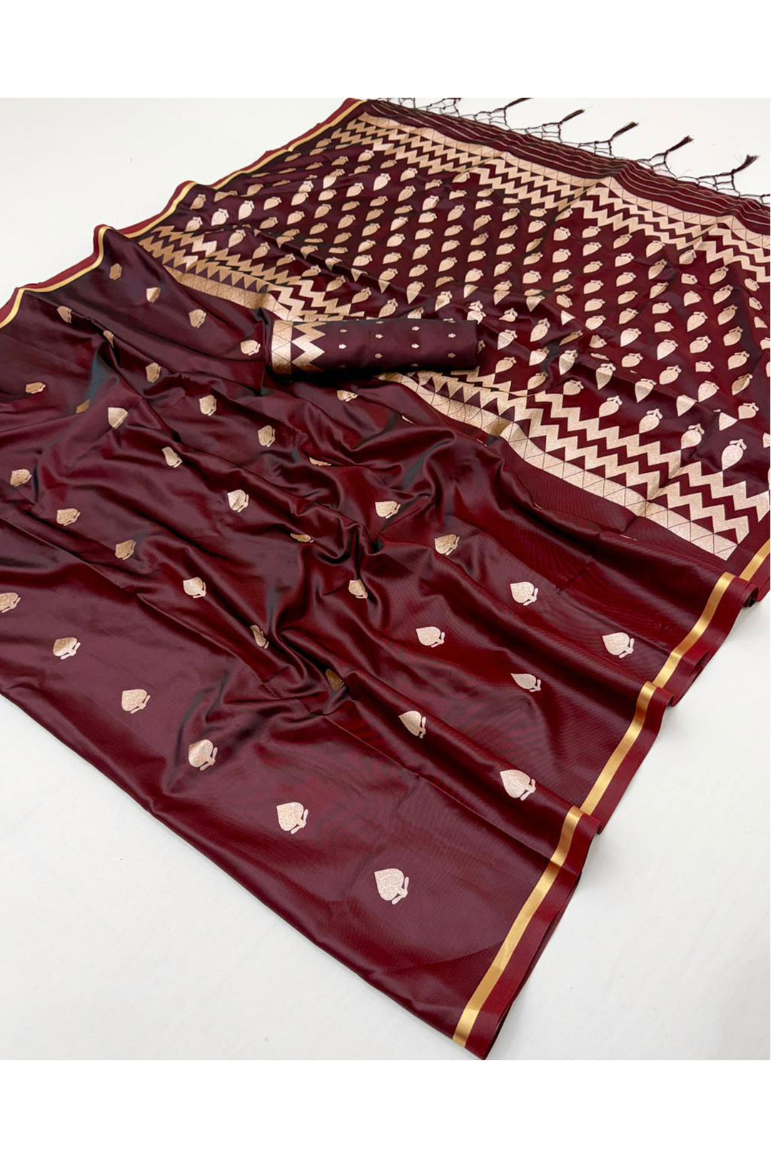 Maroon Color Glamorous Satin Handloom Weaving Saree