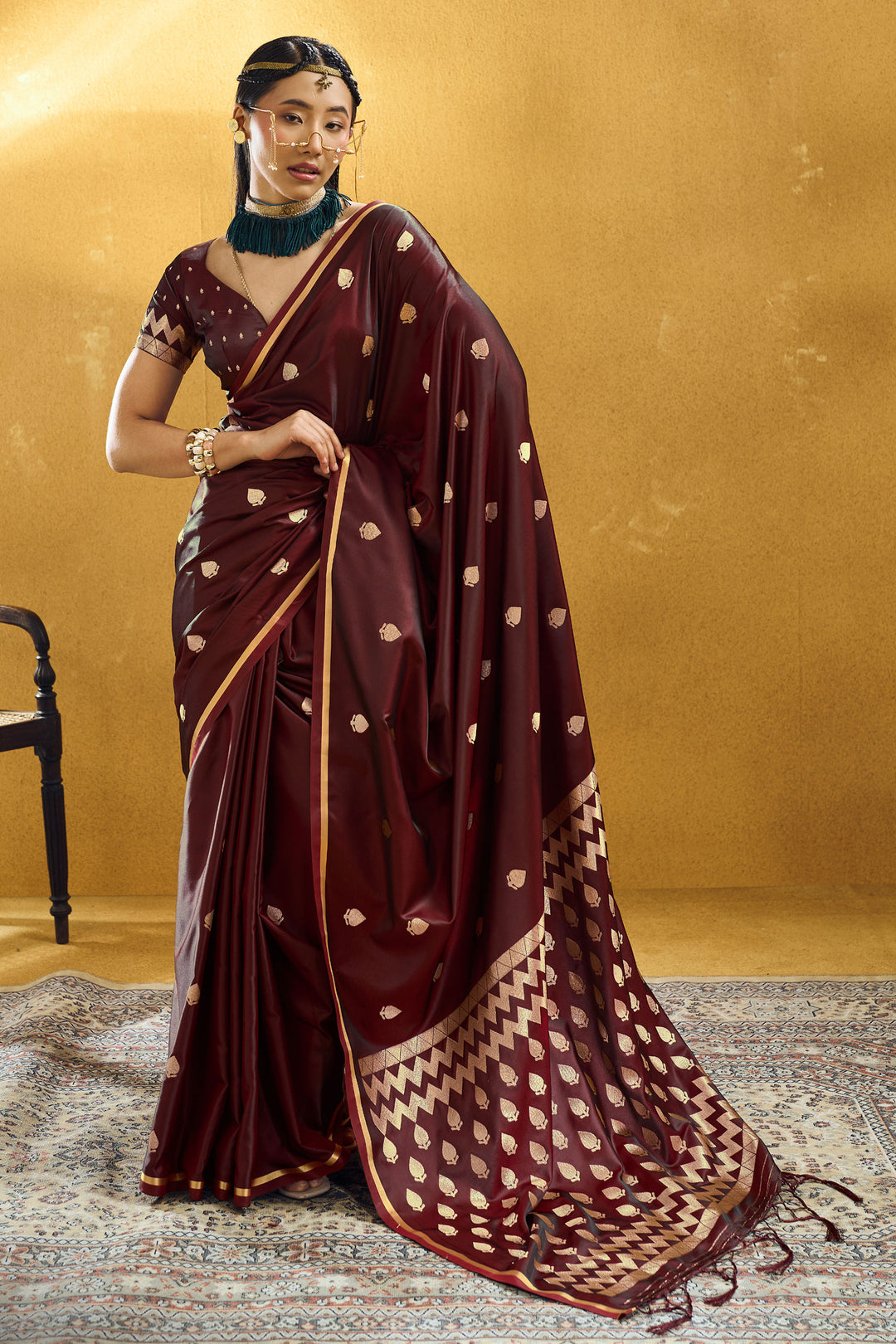 Maroon Color Glamorous Satin Handloom Weaving Saree